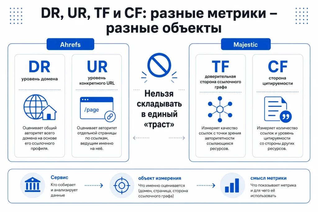 Сравнение метрик DR, UR, TF и CF