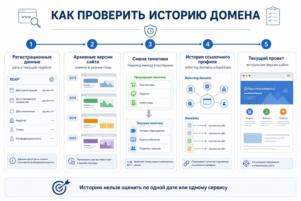 Этапы проверки истории домена