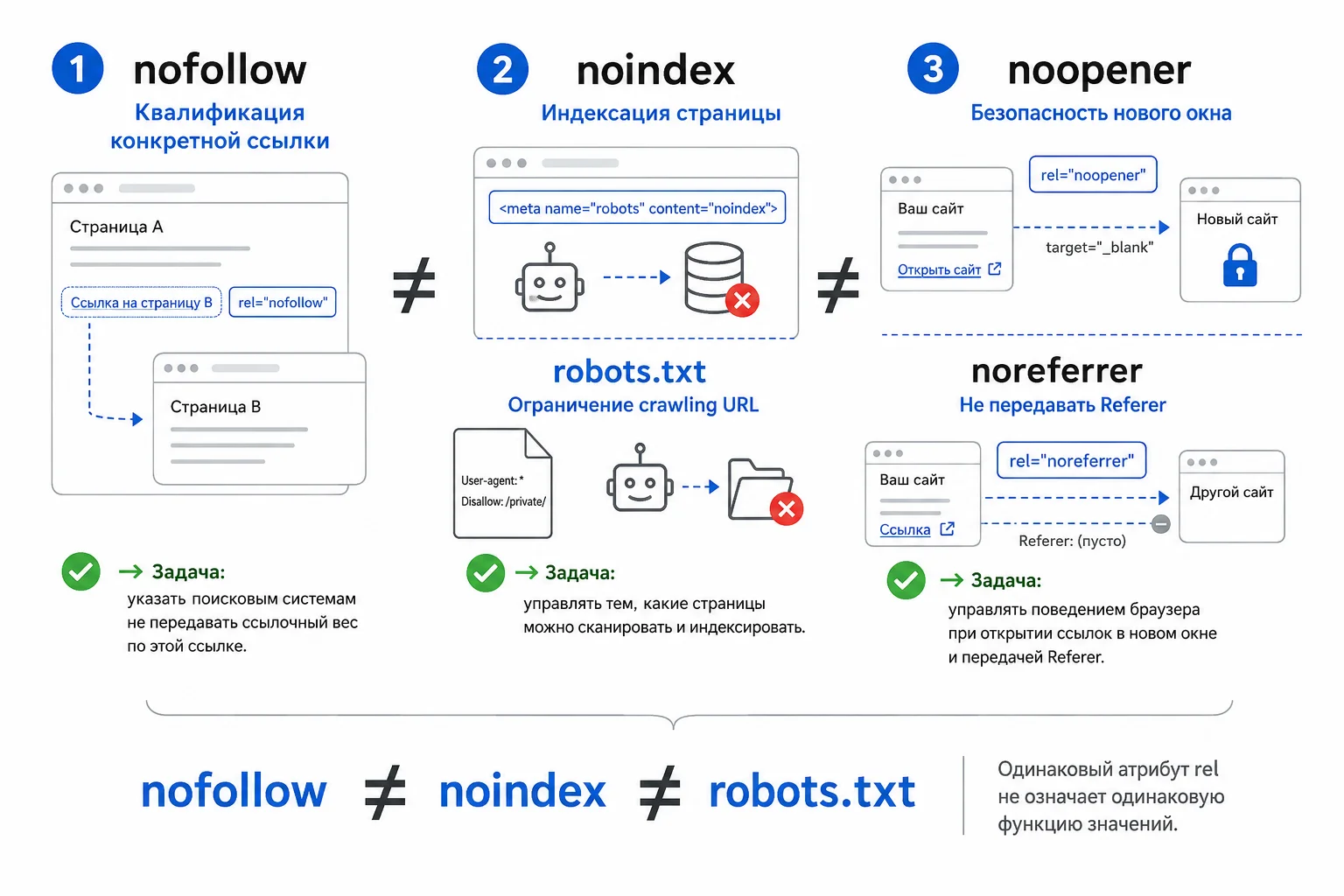 Различия между nofollow, noindex и другими атрибутами